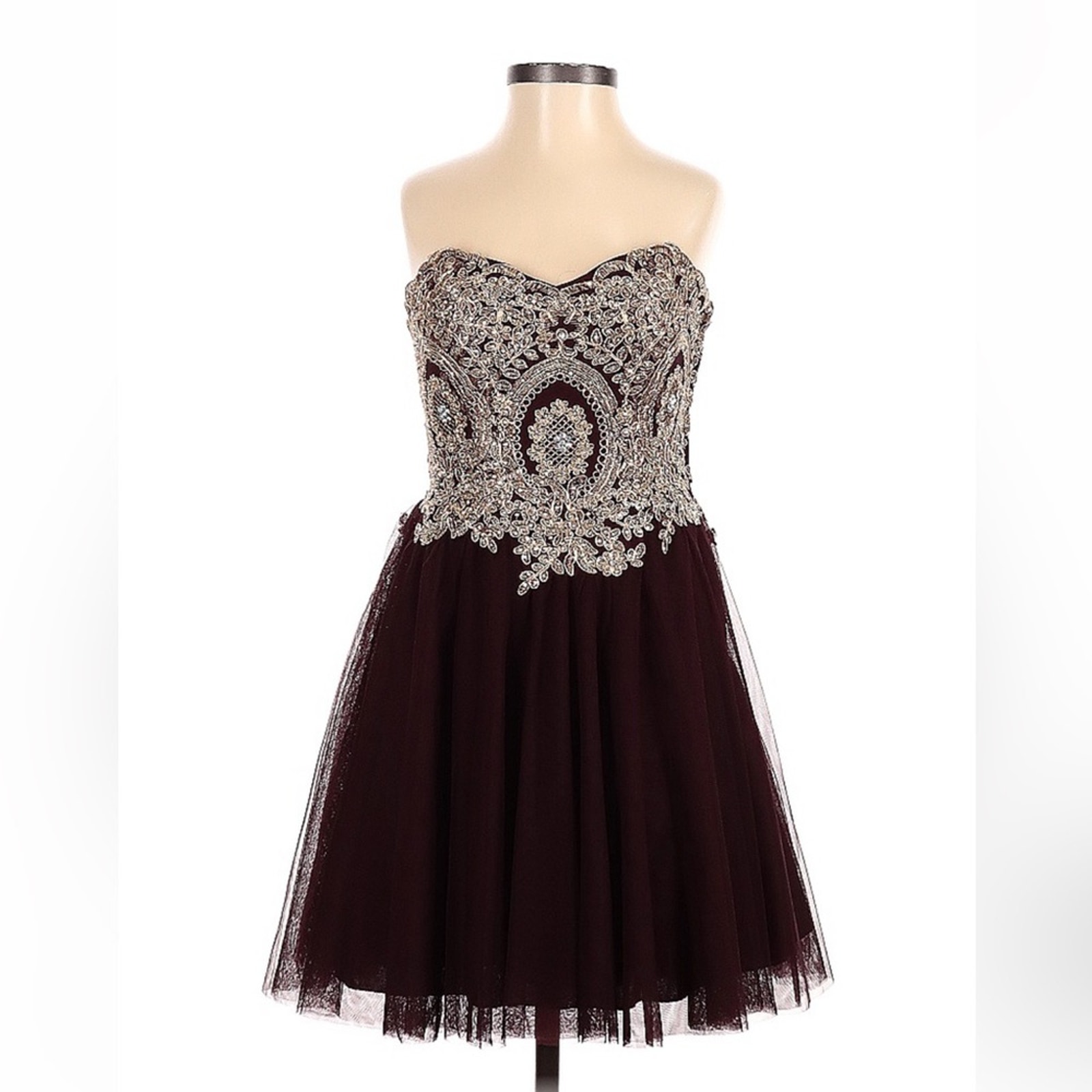 City Studio Baroque Gold & Rhinestone Tulle Corset Cocktail Party Dress, Size 3